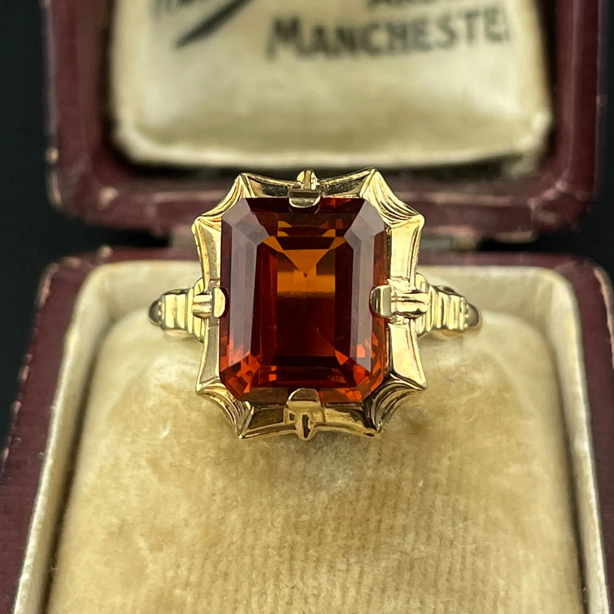 Vintage 10K Gold Orange Topaz Statement Ring, Sz 5 3/4