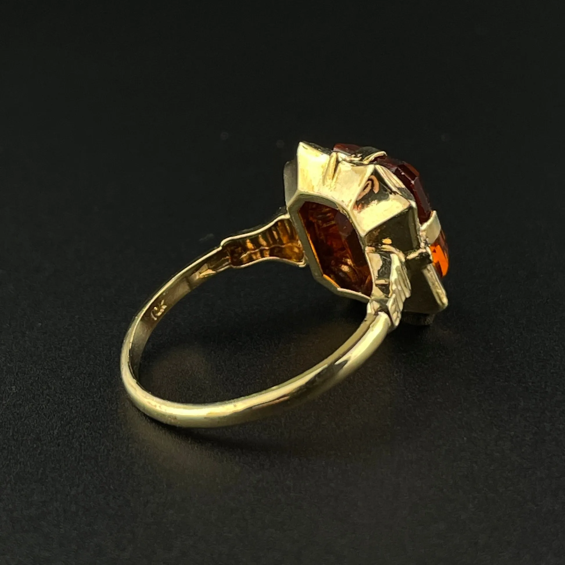 Vintage 10K Gold Orange Topaz Statement Ring, Sz 5 3/4