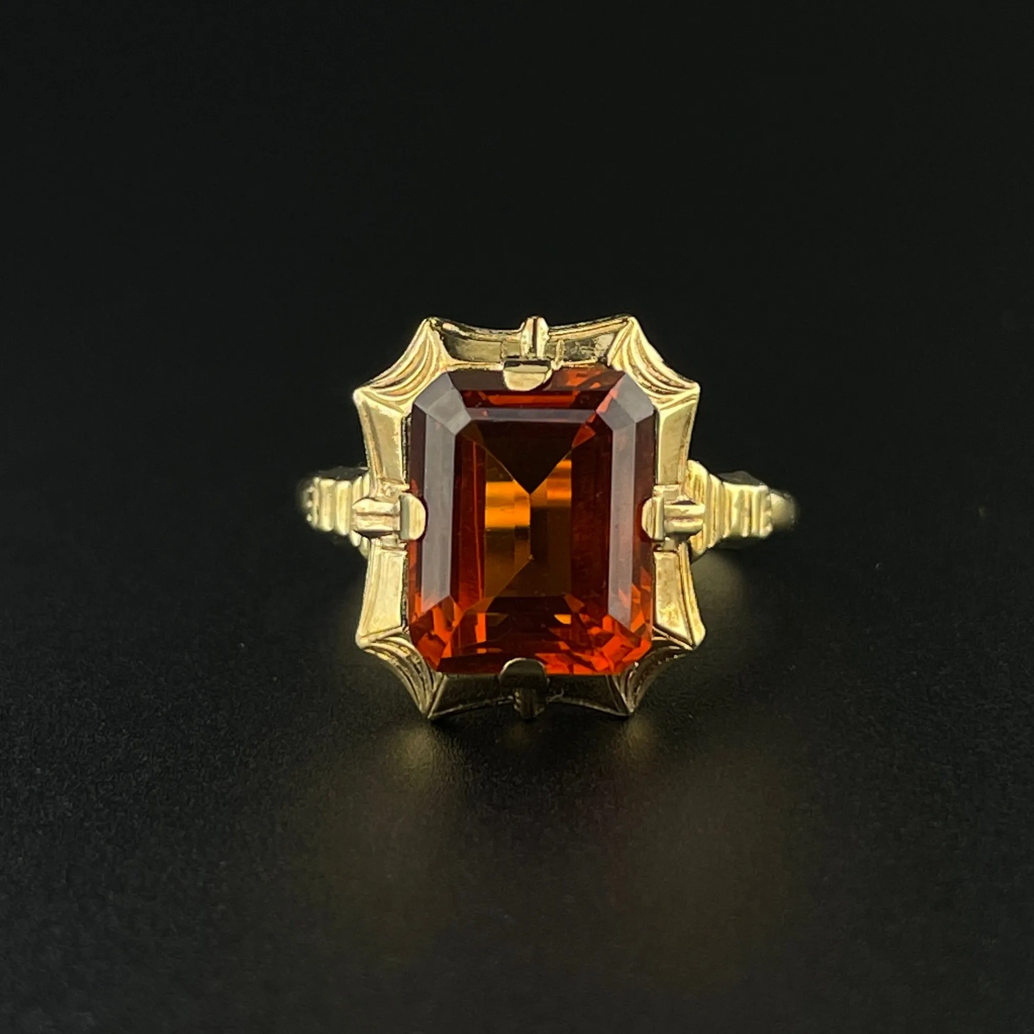 Vintage 10K Gold Orange Topaz Statement Ring, Sz 5 3/4