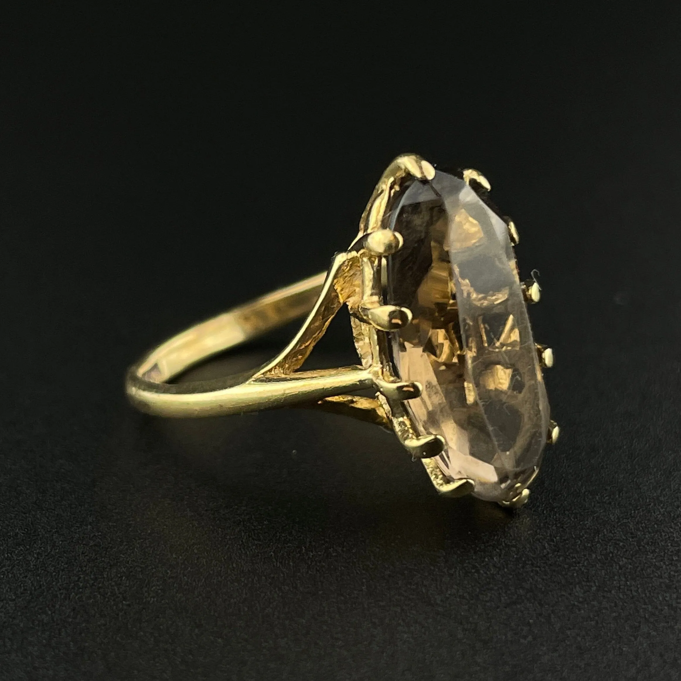 Vintage 10K Gold Smoky Quartz  Statement Ring, Sz 5