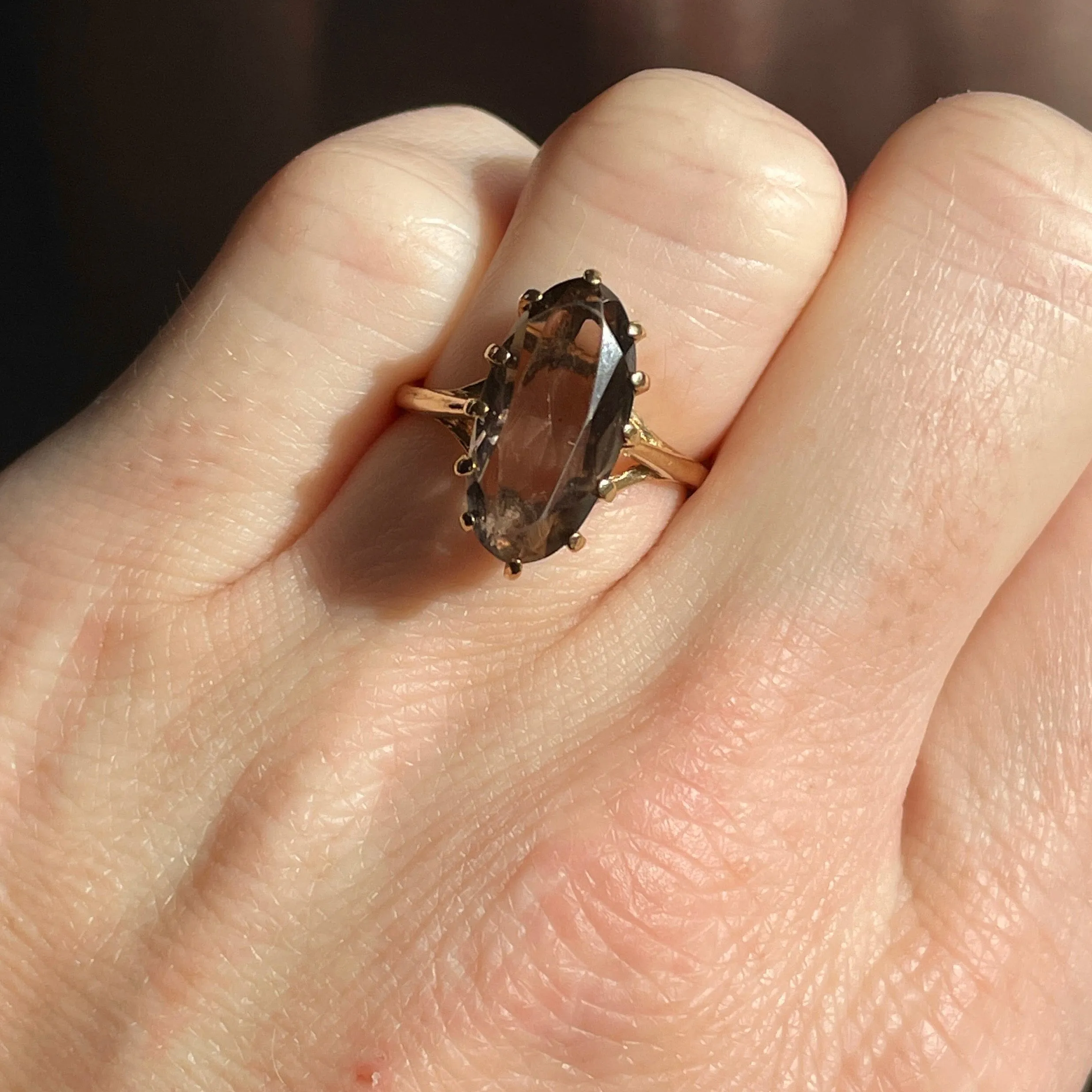 Vintage 10K Gold Smoky Quartz  Statement Ring, Sz 5