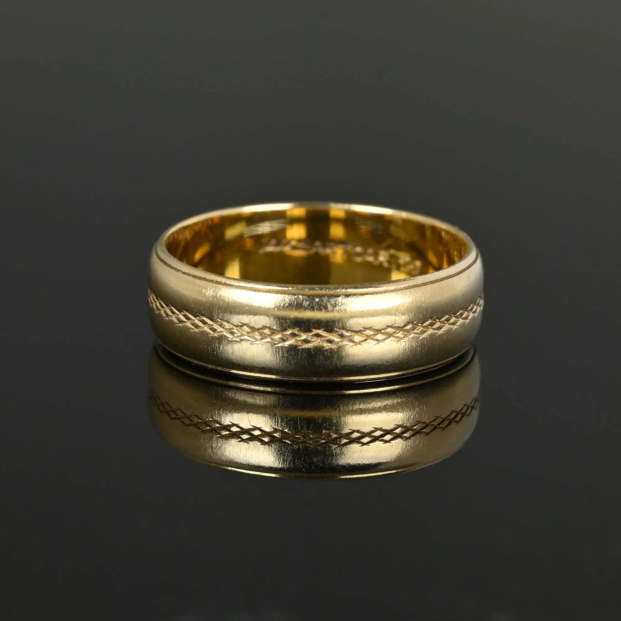 Vintage Art Carved 14K Gold Ring Wedding Band