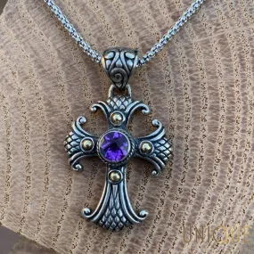 Vintage Sterling Silver Cross Necklace With Amethyst