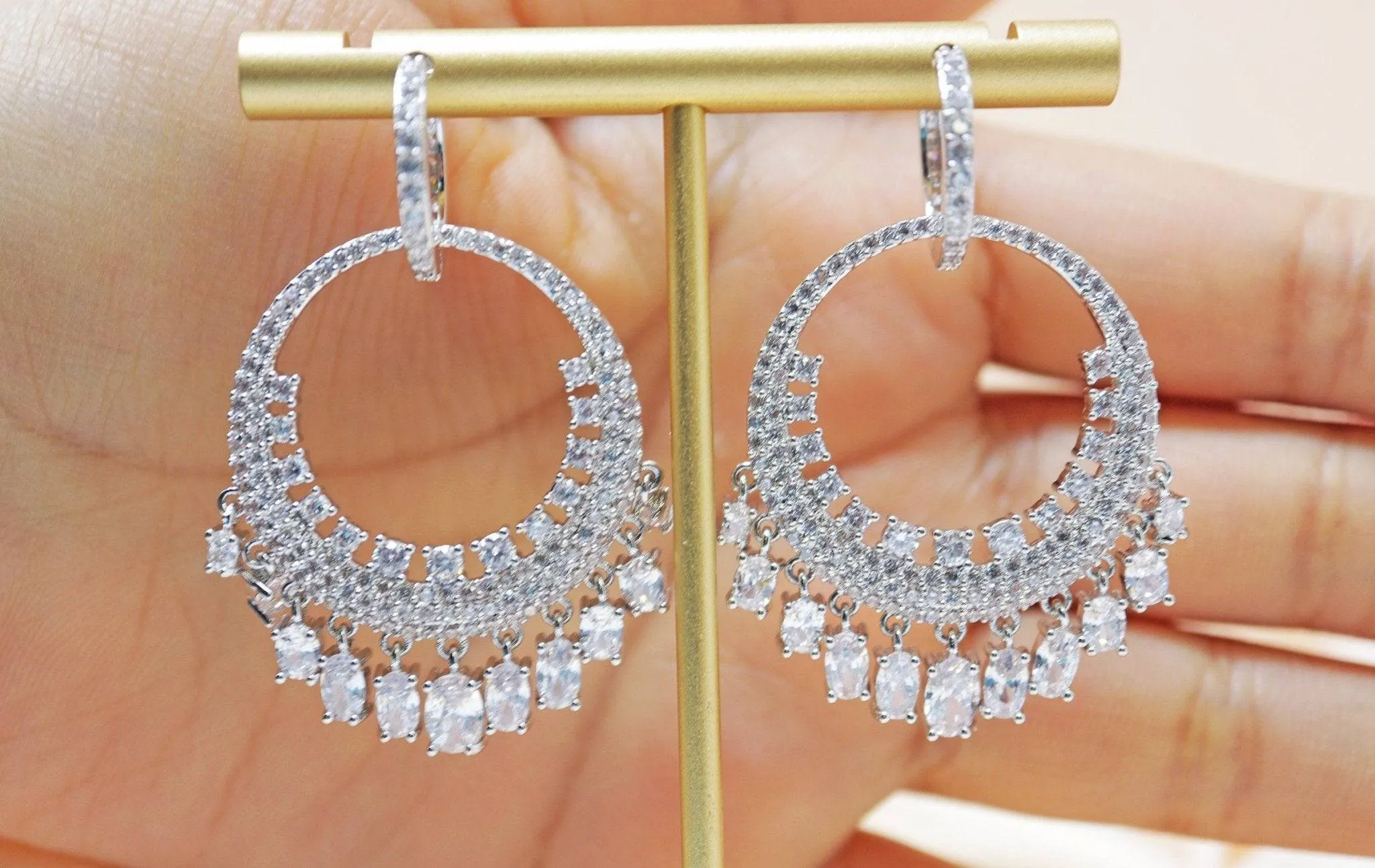 Water Drop Crystal/Diamond Earrings, Long Bridal Jewelry, Bridal Earrings, Crystal Bridal Earrings, Statement Earrings Cz