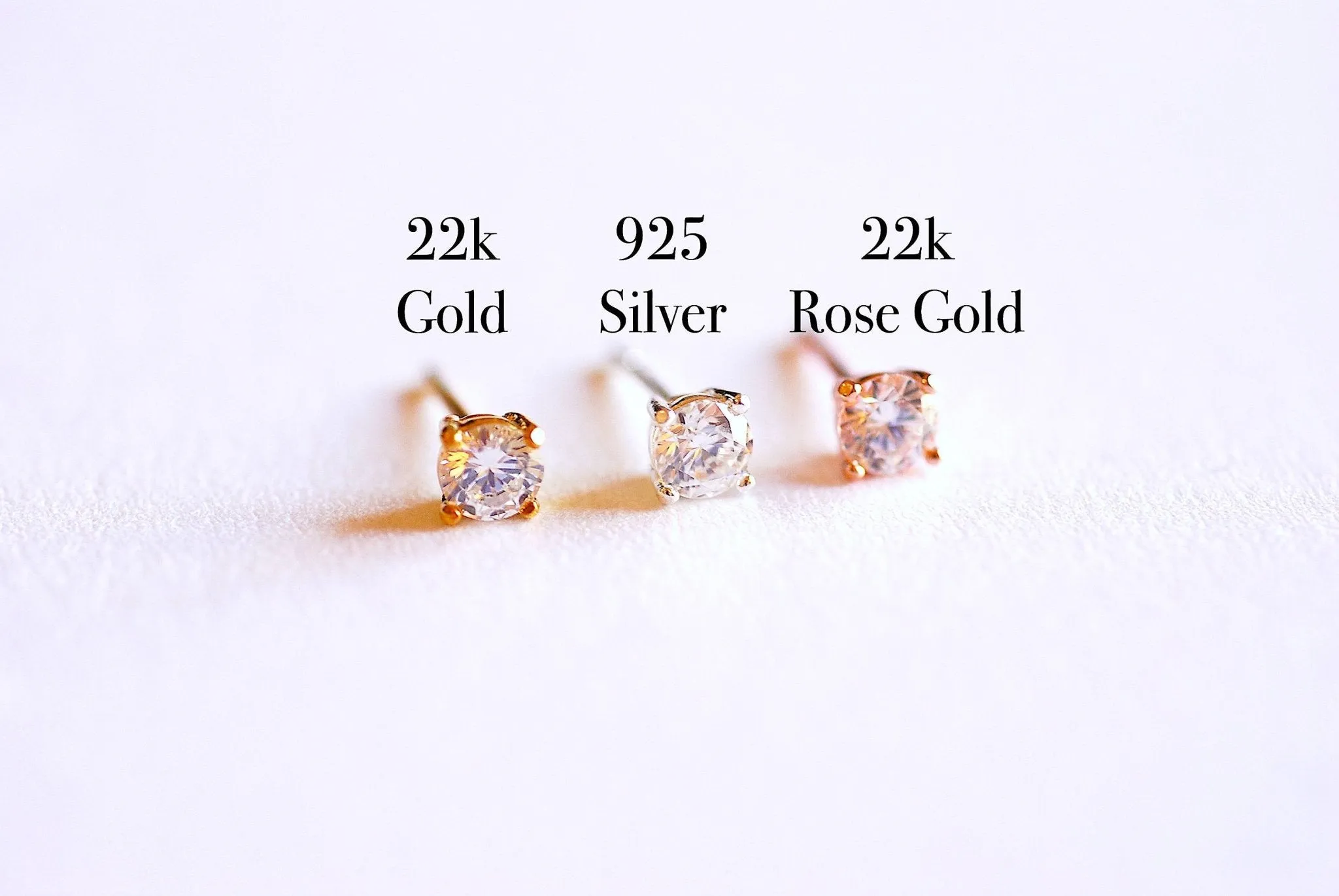 Wholesale 925 Sterling Silver CZ Earrings, Gold, Rose Gold, cz earrings, cz studs, cz silver stud earrings, solitaire studs, solitaire earrings, Studs