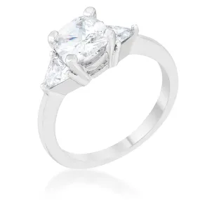 WildKlass 1.8ct Clear CZ Rhodium Plated Cushion Classic Statement Ring